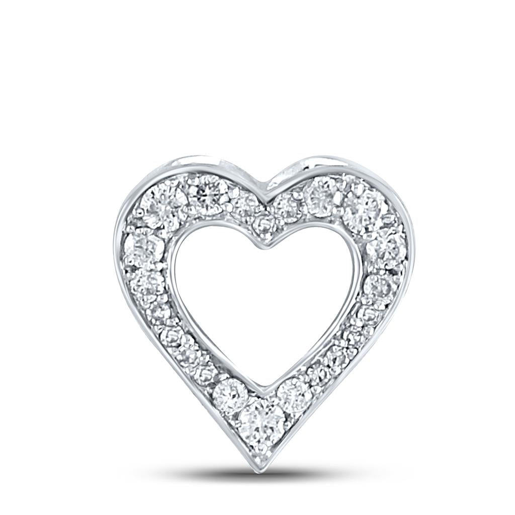 14k White Gold Round Diamond Outline Heart Pendant 1/5 Cttw