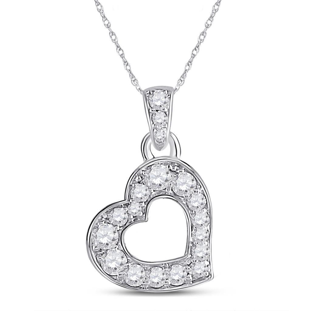 14k White Gold Round Diamond Heart Pendant 1/6 Cttw