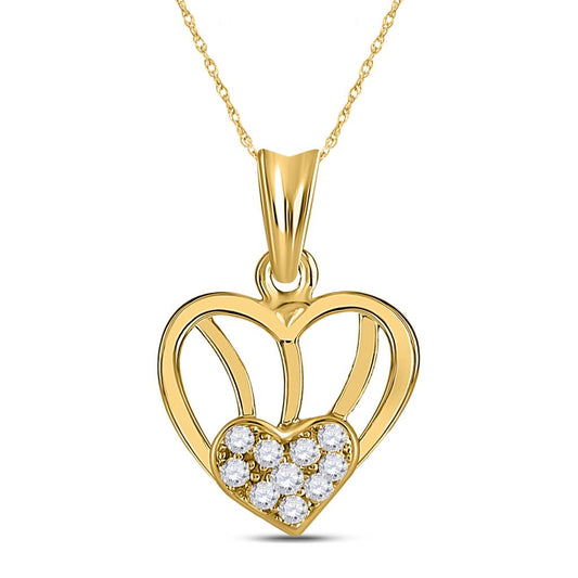 10k Yellow Gold Round Diamond Heart Pendant 1/10 Cttw