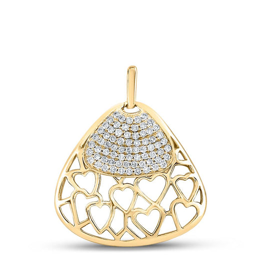 10k Yellow Gold Round Diamond Heart Triangle Pendant 1/2 Cttw