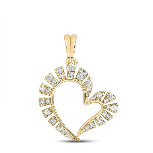 10k Yellow Gold Round Diamond Fashion Heart Pendant 1/5 Cttw