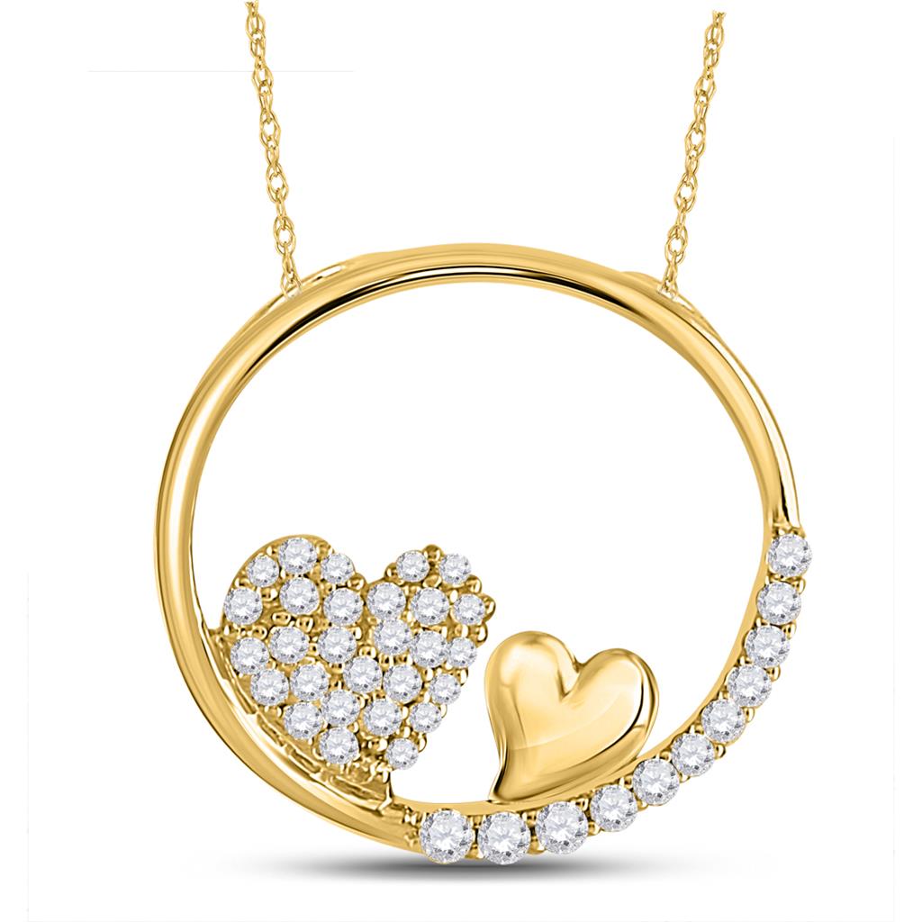 10k Yellow Gold Round Diamond Heart Circle Pendant 1/5 Cttw