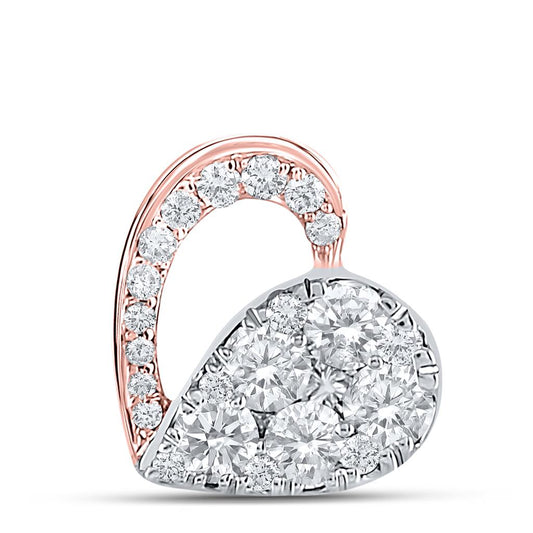 10k Rose Gold Round Diamond Heart Pendant 1/2 Cttw