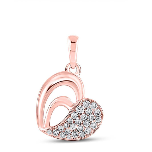 10k Rose Gold Round Diamond Heart Pendant 1/8 Cttw