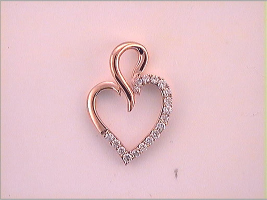 10k Rose Gold Round Diamond Outline Heart Pendant 1/6 Cttw