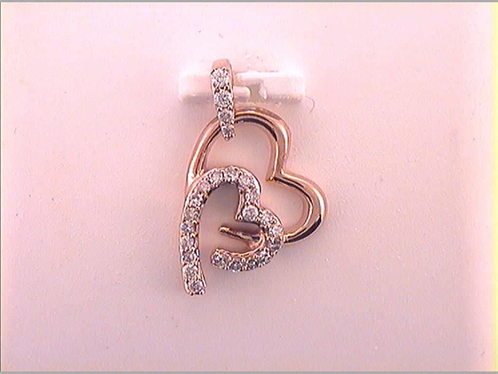 10k Rose Gold Round Diamond Double Heart Pendant 1/8 Cttw