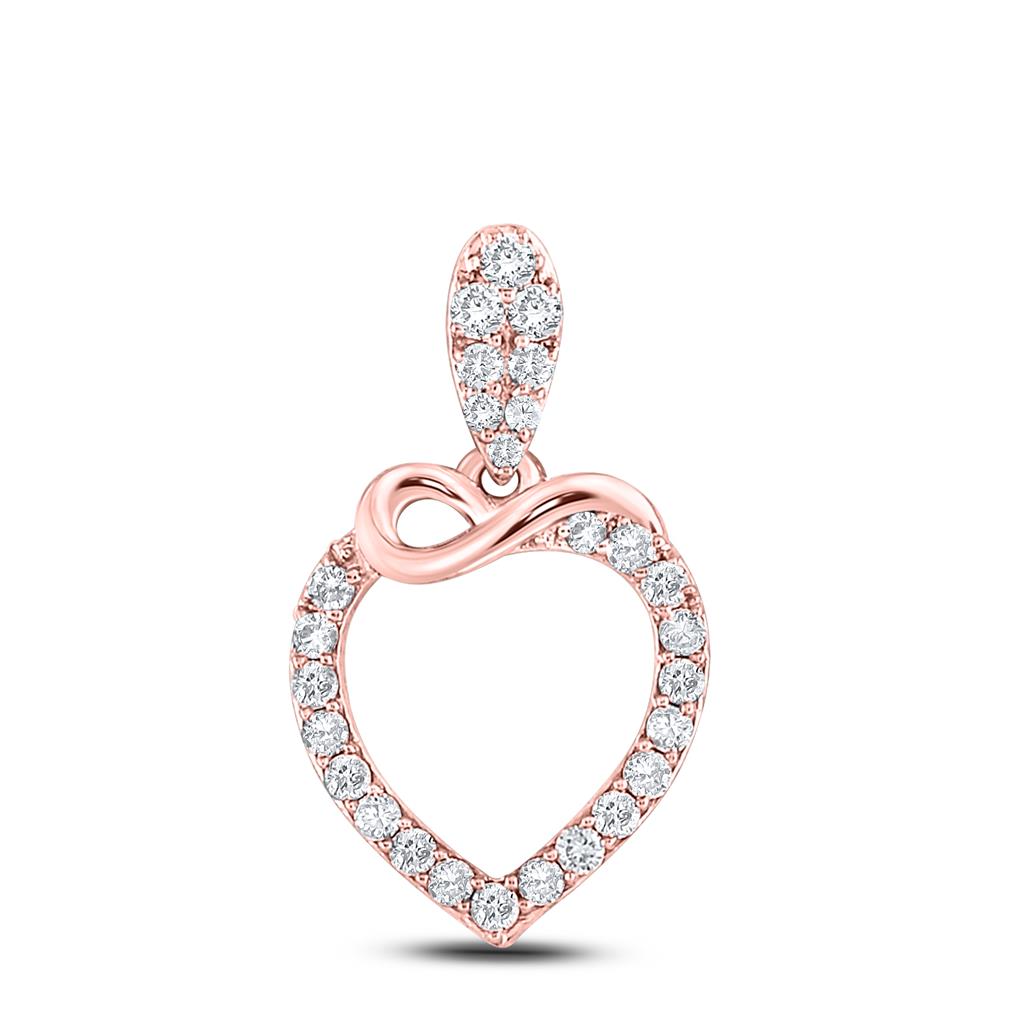 10k Rose Gold Round Diamond Outline Heart Pendant 1/3 Cttw