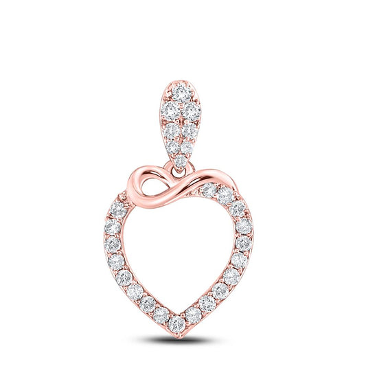 10k Rose Gold Round Diamond Outline Heart Pendant 1/3 Cttw