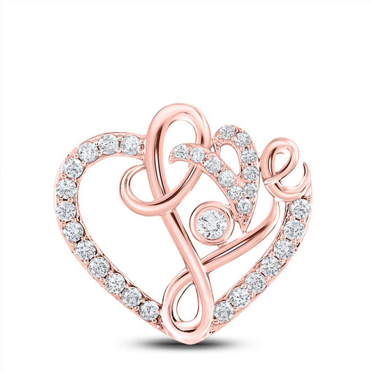 10k Rose Gold Round Diamond Love Heart Pendant 1/3 Cttw