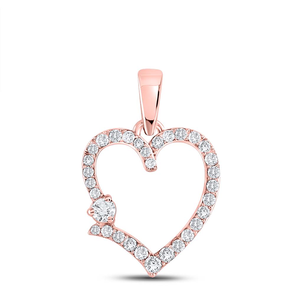 10k Rose Gold Round Diamond Outline Heart Pendant 3/8 Cttw