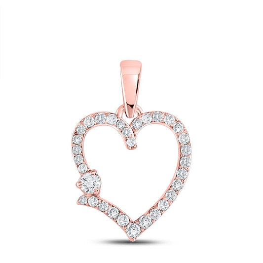 10k Rose Gold Round Diamond Outline Heart Pendant 3/8 Cttw