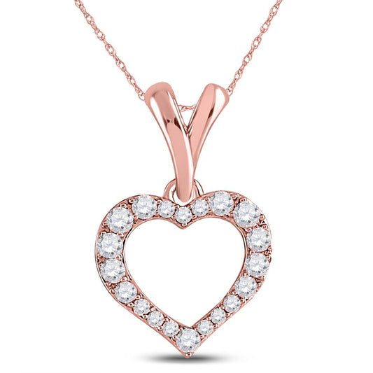 10k Rose Gold Round Diamond Outline Heart Pendant 1/4 Cttw