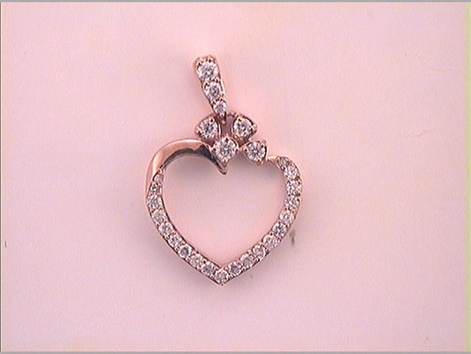 10k Rose Gold Round Diamond Outline Heart Pendant 1/3 Cttw