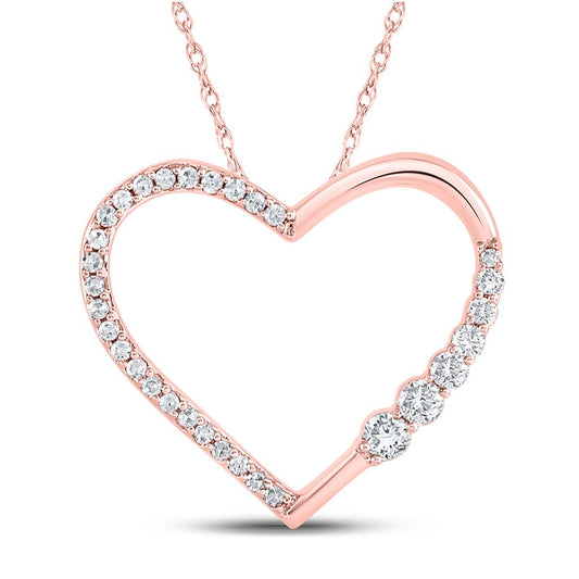 10k Rose Gold Round Diamond Outline Heart Pendant 1/4 Cttw