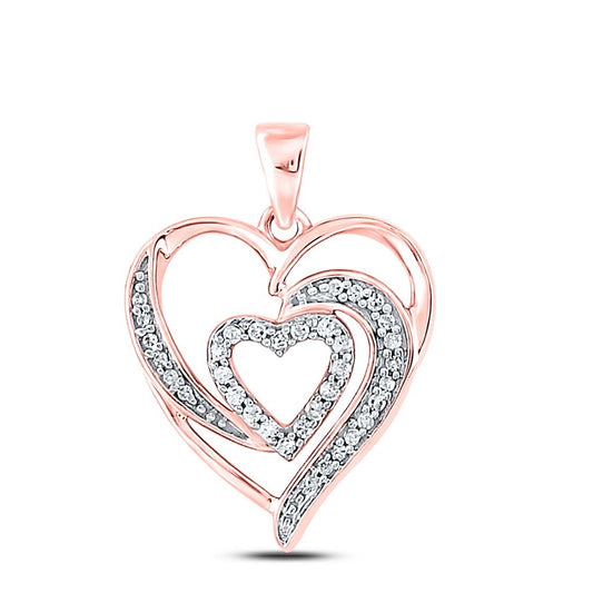 10k Rose Gold Round Diamond Fashion Heart Pendant 1/6 Cttw