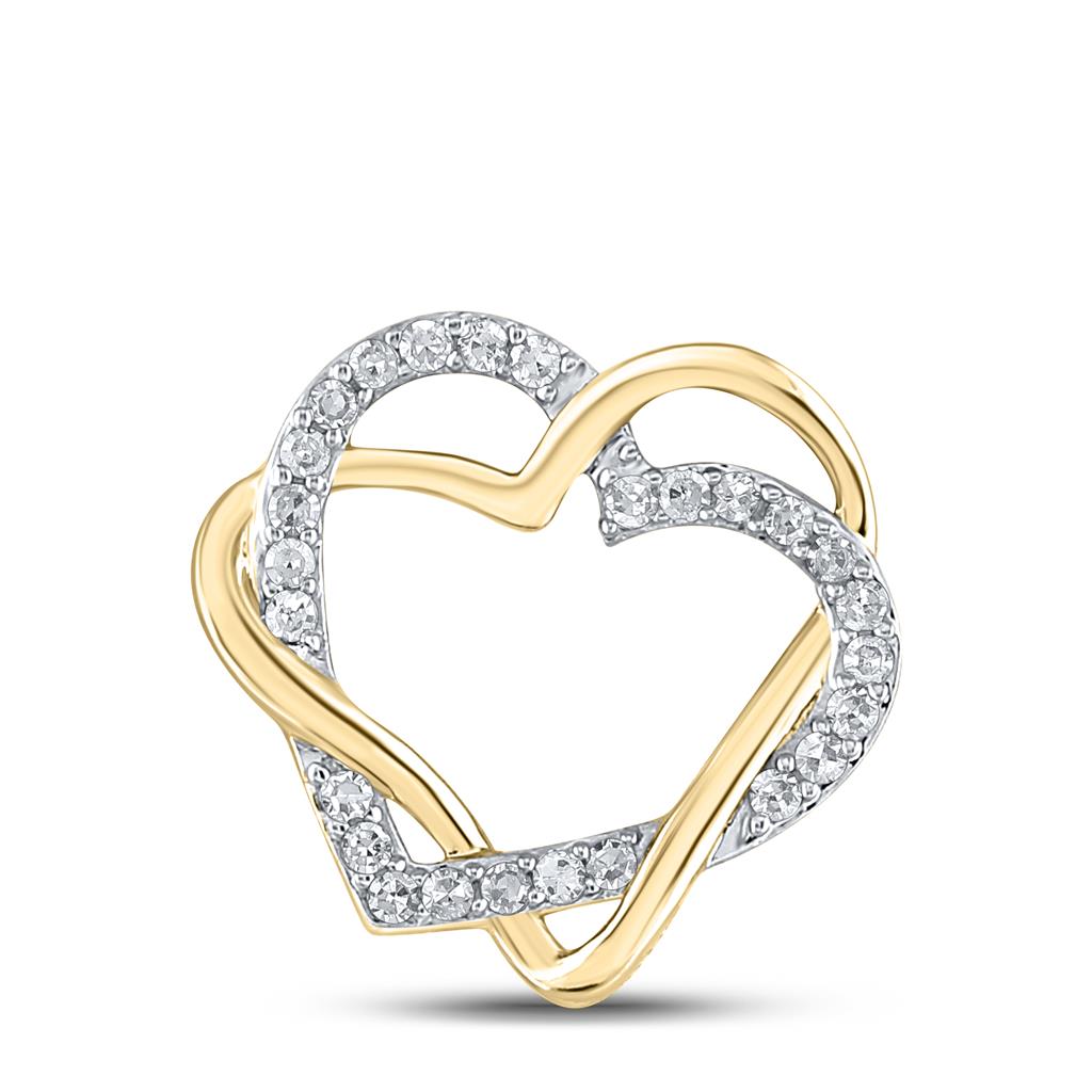 10k Yellow Gold Round Diamond Double Heart Pendant 1/4 Cttw