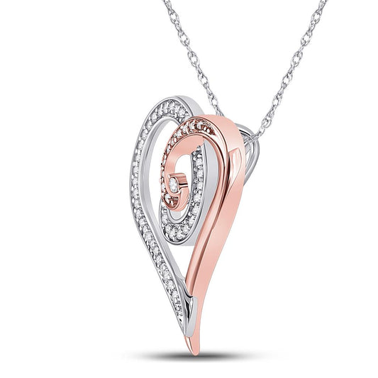 10k Rose Gold Round Diamond Curl Heart Pendant 1/6 Cttw