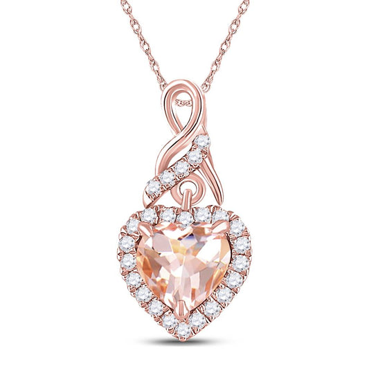 10k Rose Gold Heart Morganite Diamond Fashion Pendant 1 Cttw