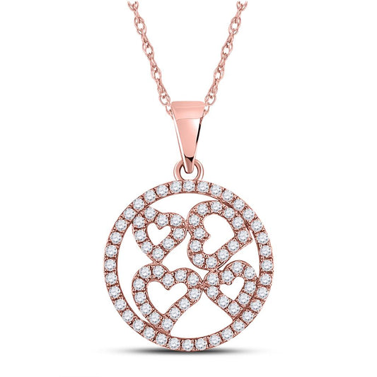 10k Rose Gold Round Diamond Heart Circle Pendant 1/2 Cttw