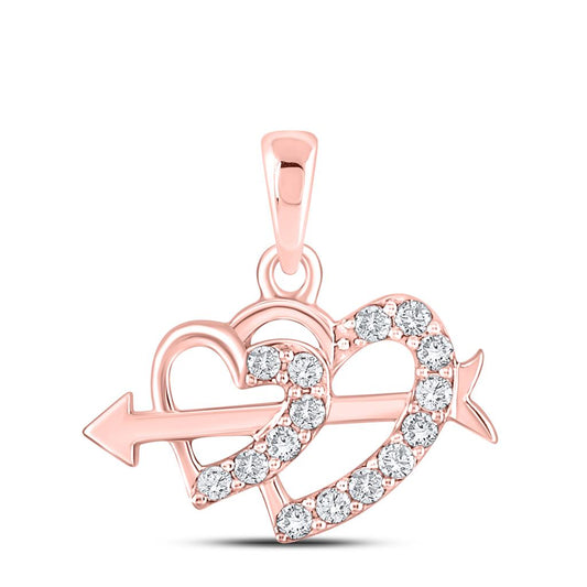 10k Rose Gold Round Diamond Arrow Heart Pendant 1/5 Cttw