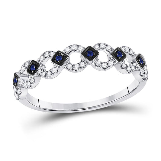 14k White Gold Round Created Blue Sapphire Band Ring 1/6 Cttw