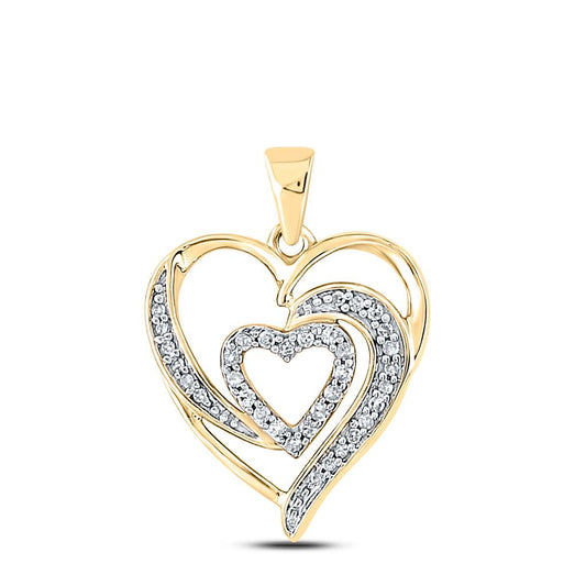 10k Yellow Gold Round Diamond Fashion Heart Pendant 1/6 Cttw