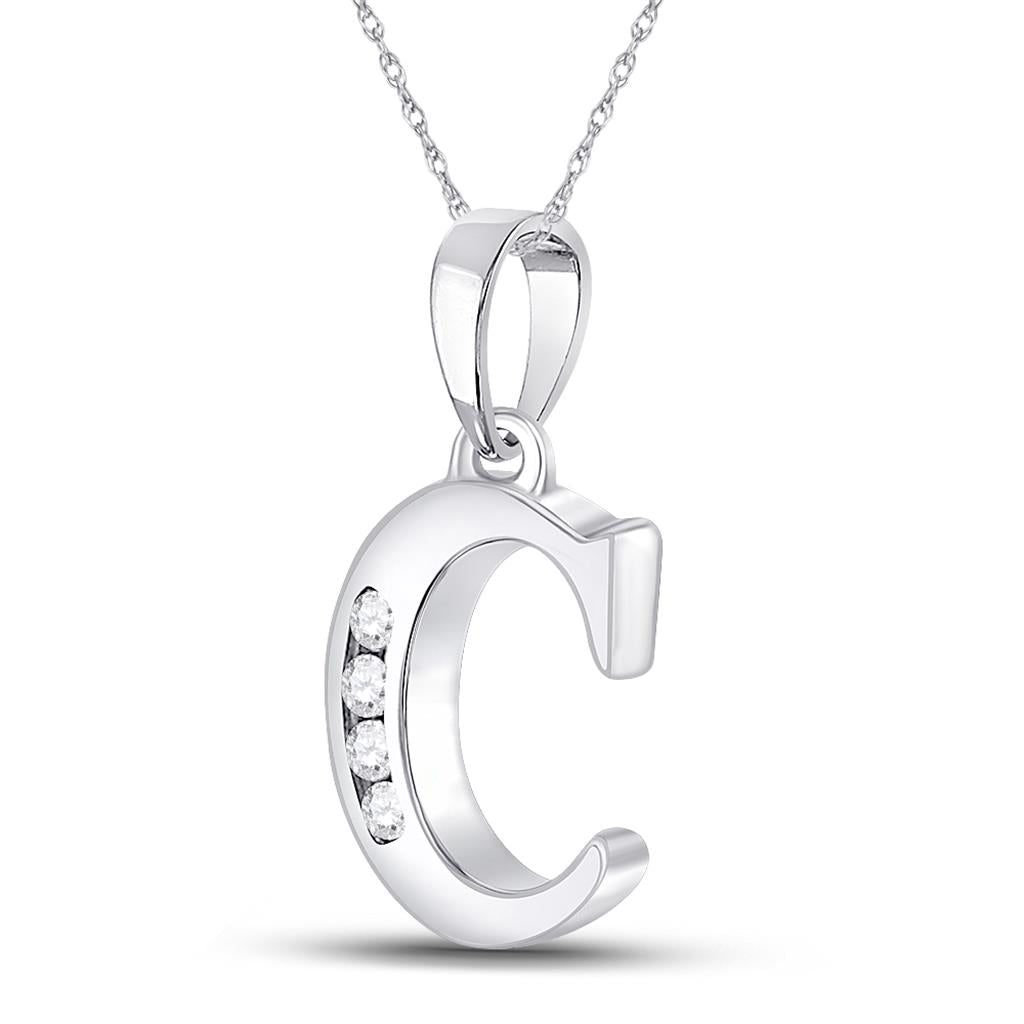 14k White Gold Round Diamond C Letter Pendant 1/20 Cttw