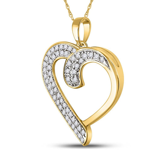 10k Yellow Gold Round Diamond Heart Pendant 1/4 Cttw