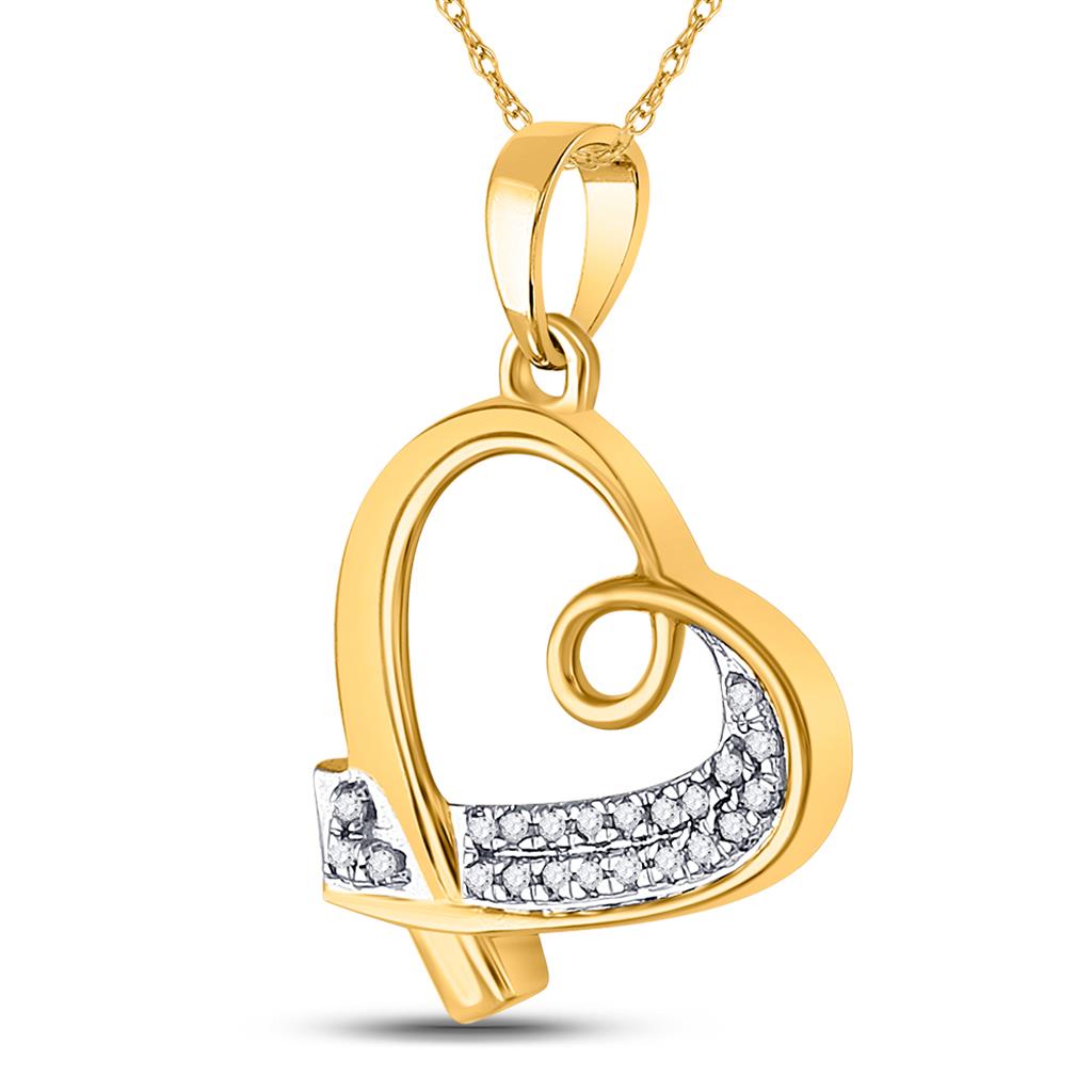 10k Yellow Gold Round Diamond Heart Pendant 1/10 Cttw