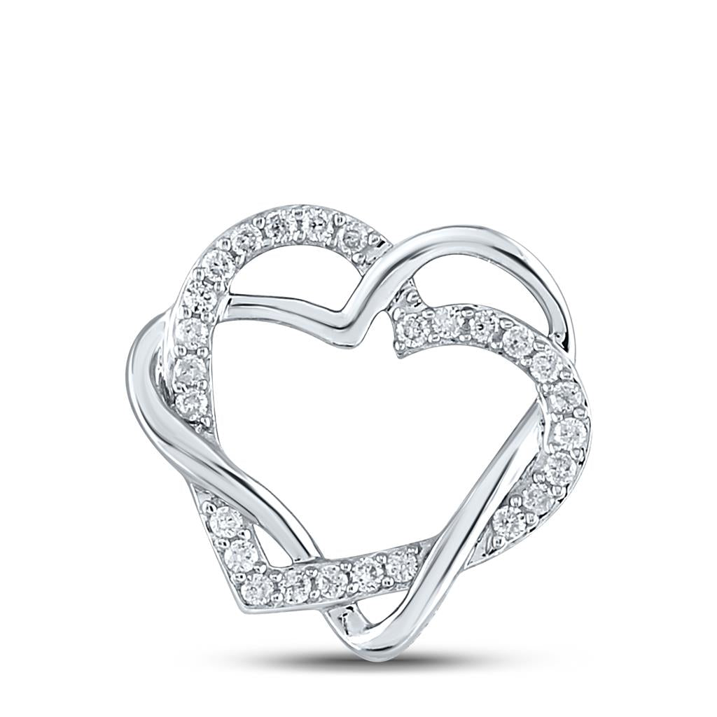 14k White Gold Round Diamond Double Heart Pendant 1/4 Cttw