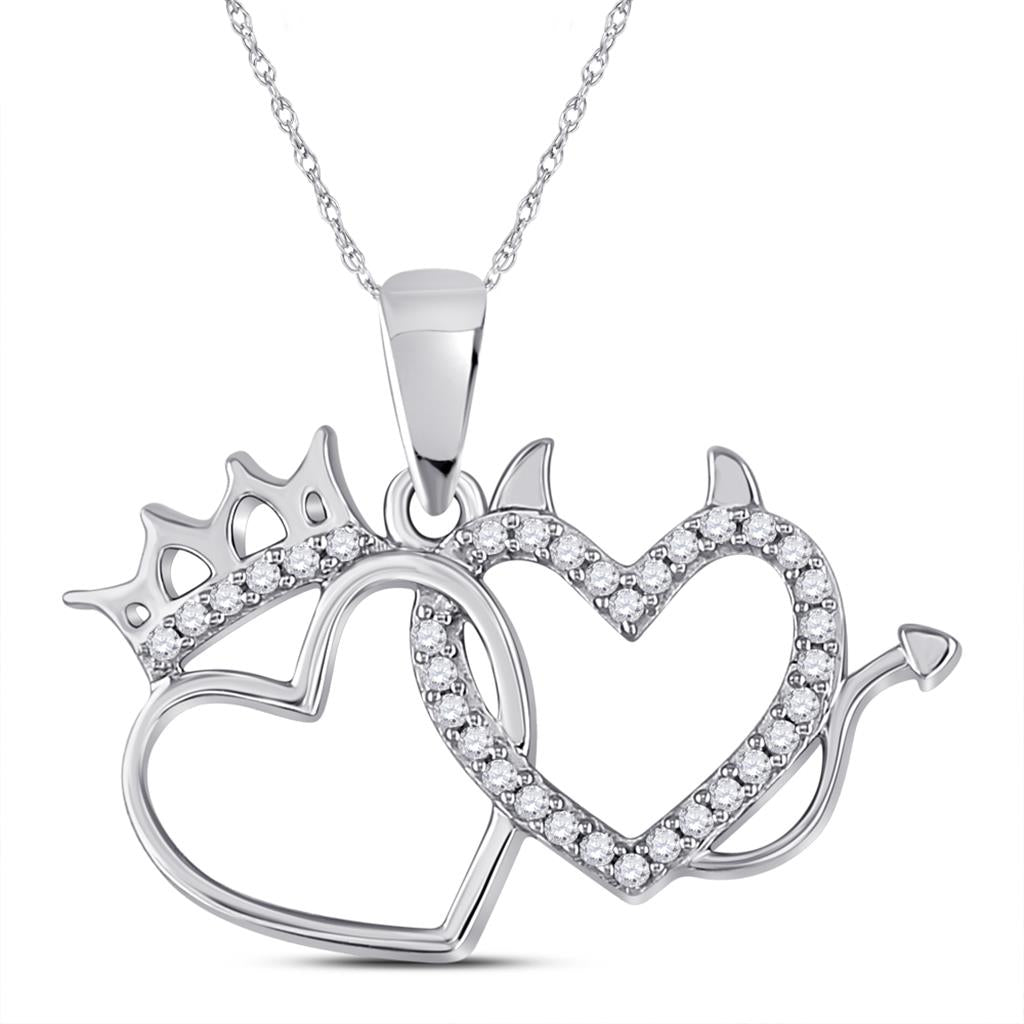 10k Yellow Gold Round Diamond Double Heart Pendant 1/6 Cttw