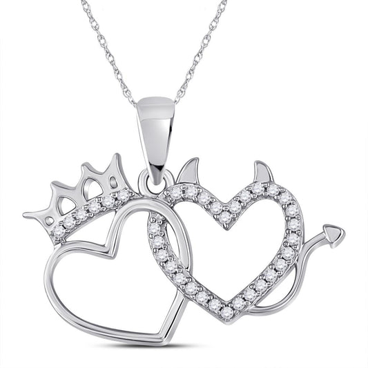 10k Yellow Gold Round Diamond Double Heart Pendant 1/6 Cttw