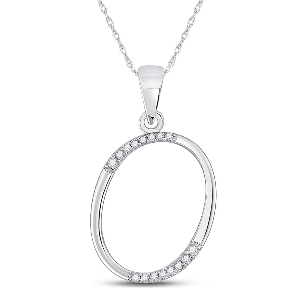 14k White Gold Round Diamond O Initial Letter Pendant 1/12 Cttw