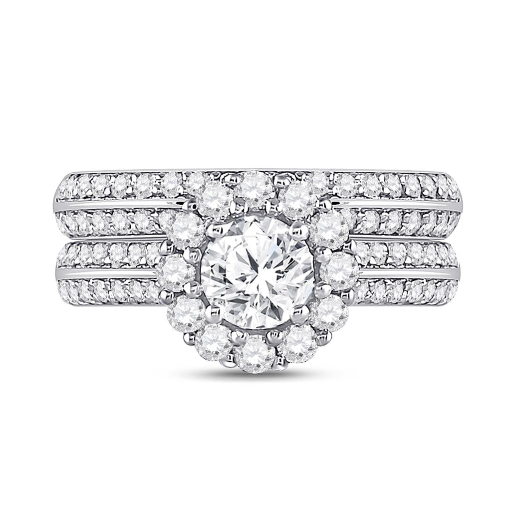 14k White Gold Round Diamond Halo Bridal Wedding Ring Set 1-7/8 Cttw (Certified)