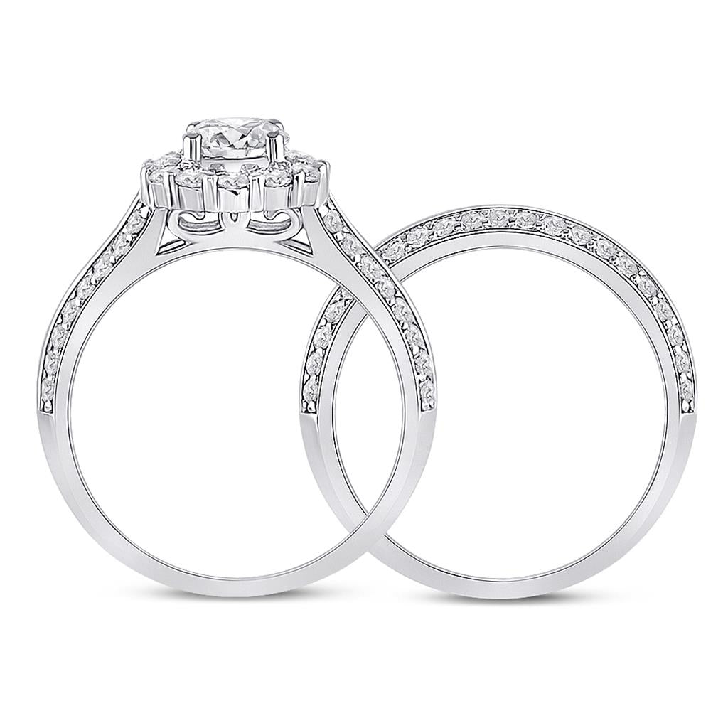 14k White Gold Round Diamond Halo Bridal Wedding Ring Set 1-7/8 Cttw (Certified)