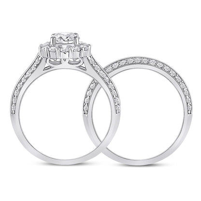 14k White Gold Round Diamond Halo Bridal Wedding Ring Set 1-7/8 Cttw (Certified)