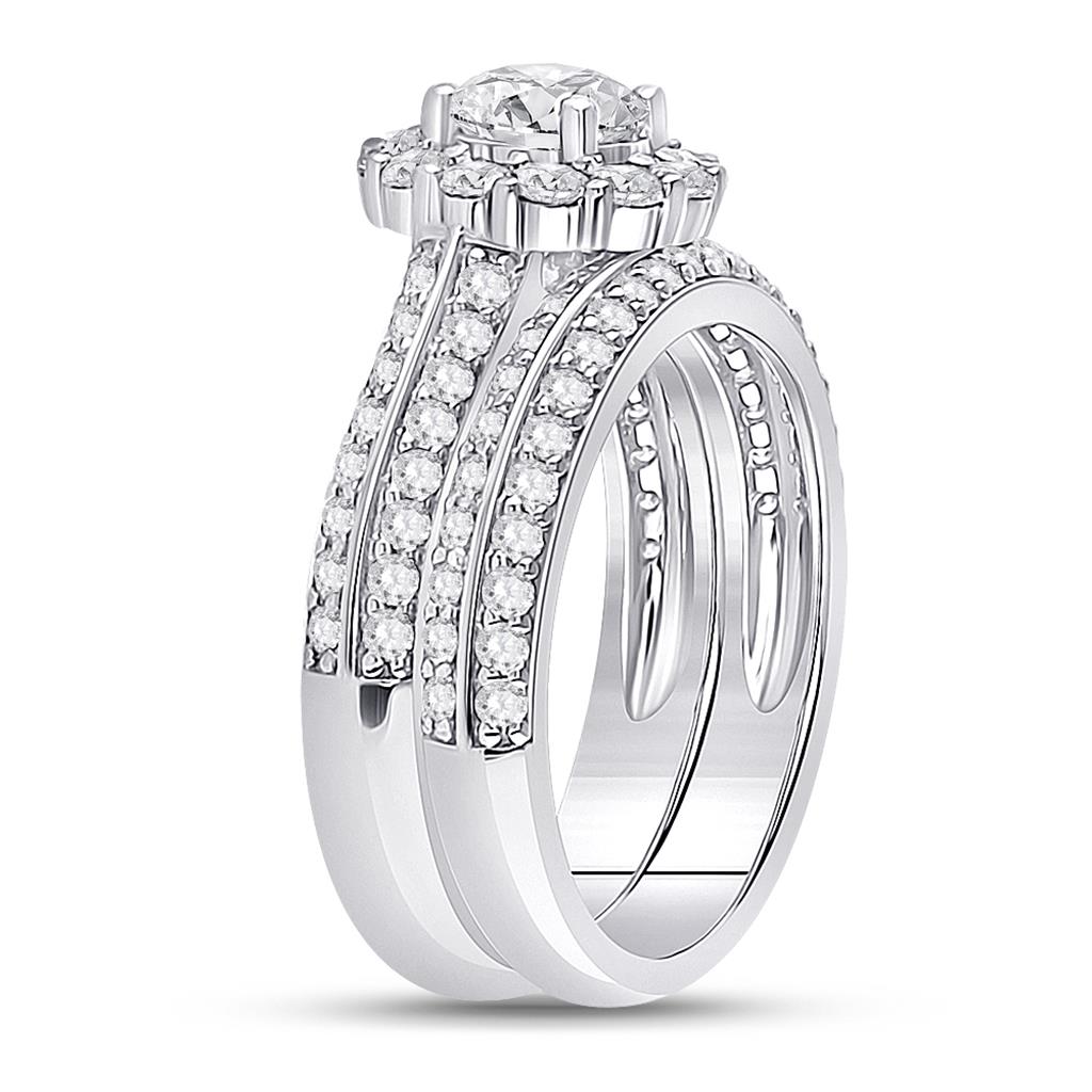 14k White Gold Round Diamond Halo Bridal Wedding Ring Set 1-7/8 Cttw (Certified)