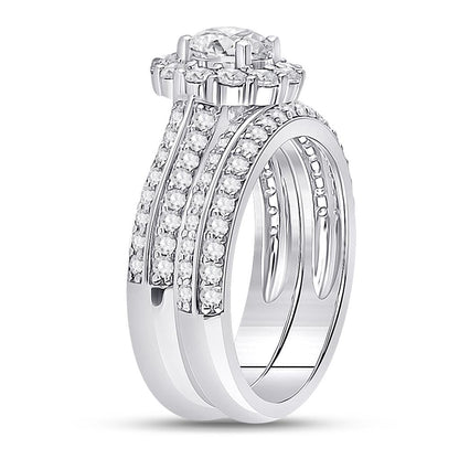 14k White Gold Round Diamond Halo Bridal Wedding Ring Set 1-7/8 Cttw (Certified)