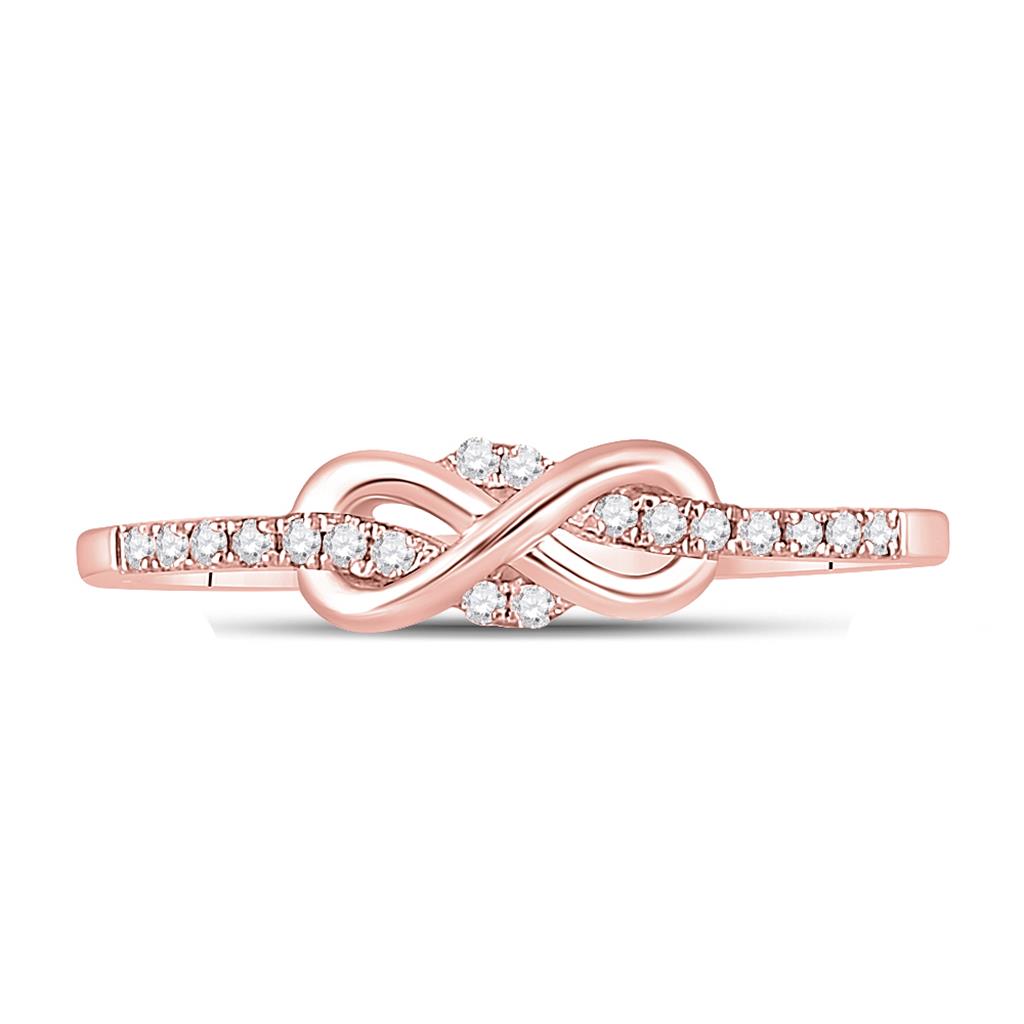 10k Rose Gold Round Diamond Infinity Knot Stackable Band Ring 1/10 Cttw