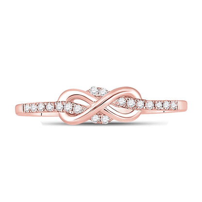 10k Rose Gold Round Diamond Infinity Knot Stackable Band Ring 1/10 Cttw