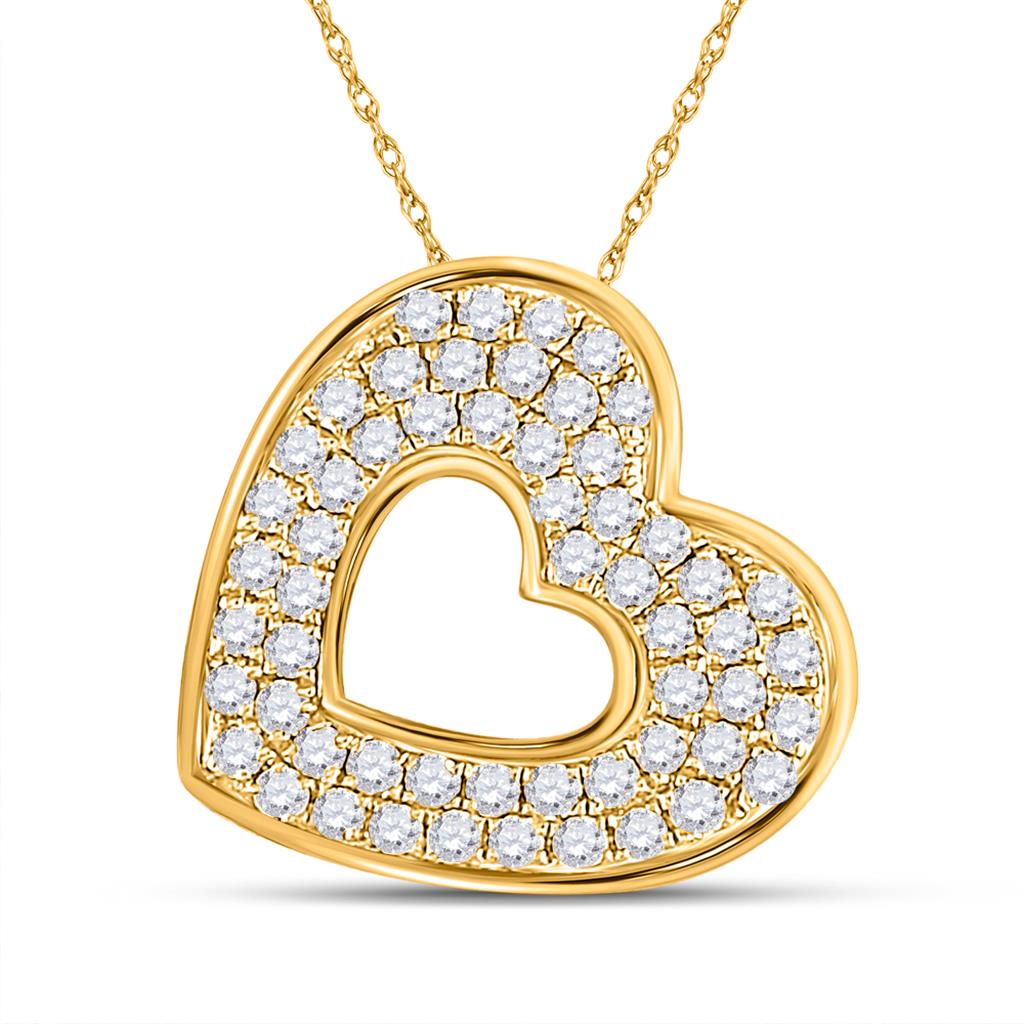 10k Yellow Gold Round Diamond Heart Pendant 1/3 Cttw