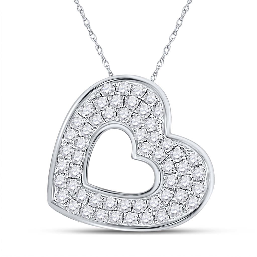 14k White Gold Round Diamond Heart Pendant 1/3 Cttw