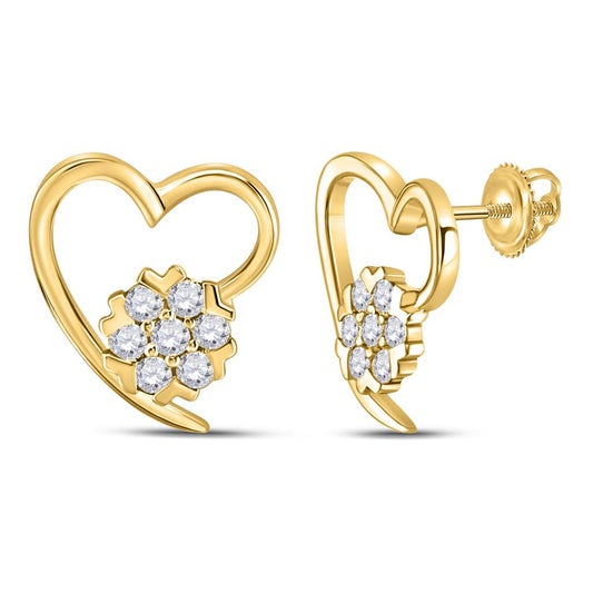 10k Yellow Gold Round Diamond Heart Earrings 1/5 Cttw