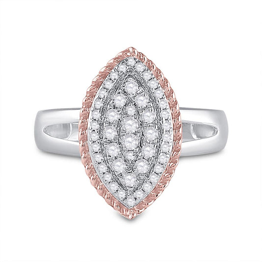 10k Two-tone Gold Round Diamond Rope Marquise-shape Cluster Ring 3/8 Cttw