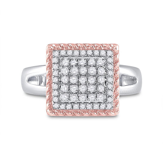 10k Two-tone Gold Round Diamond Rope Square Cluster Ring 1/3 Cttw
