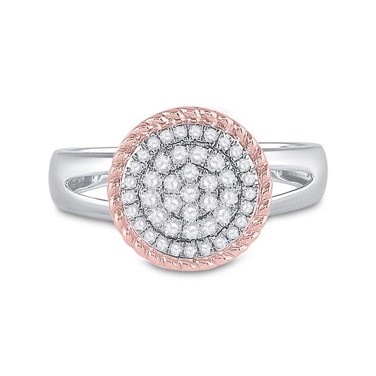 10k Two-tone Gold Round Diamond Rope Flower Cluster Ring 1/3 Cttw
