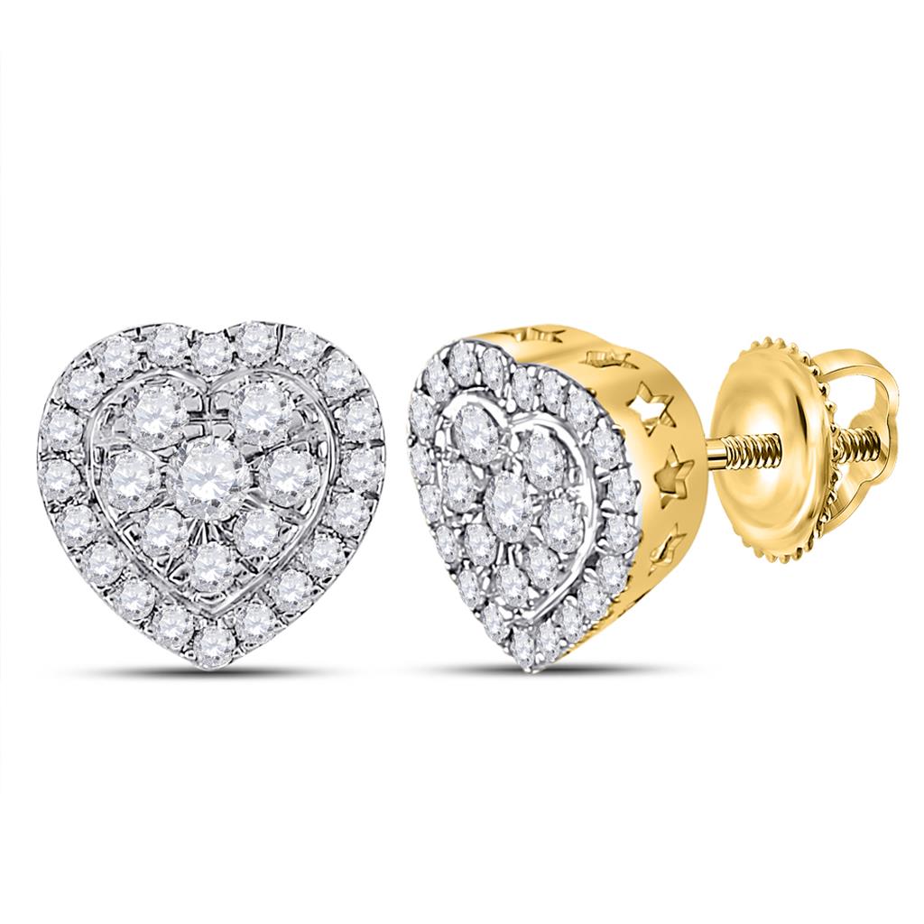 10k Yellow Gold Round Diamond Heart Earrings 1/2 Cttw