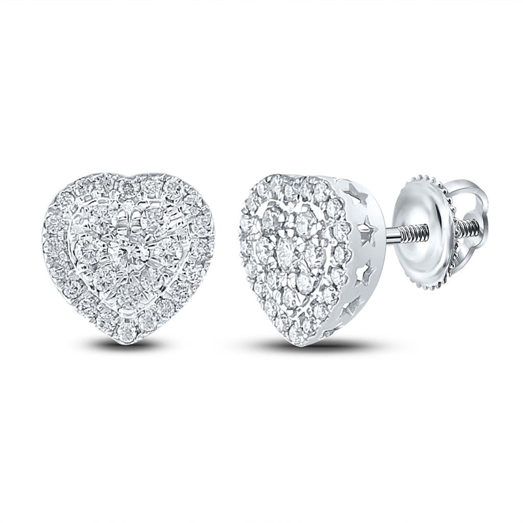 14k White Gold Round Diamond Heart Earrings 1/2 Cttw