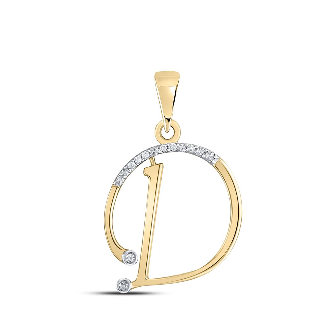 10k Yellow Gold Round Diamond D Initial Letter Pendant 1/12 Cttw