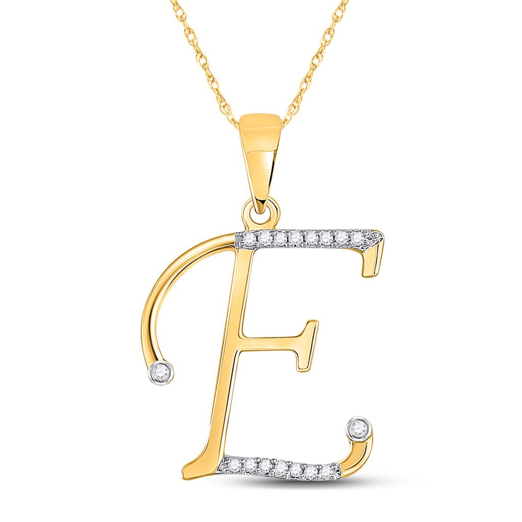 10k Yellow Gold Round Diamond E Initial Letter Pendant 1/12 Cttw